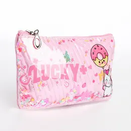 Косметичка на молнии плоская, с подкладкой, маленькая, с принтом, розовая Косметичка на молнии плоская, с подкладкой, маленькая, с принтом, розовая