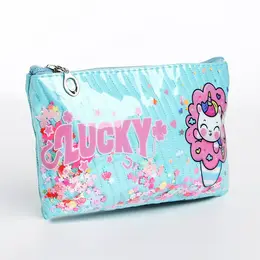 Косметичка на молнии плоская, с подкладкой, маленькая, с принтом, голубая Косметичка на молнии плоская, с подкладкой, маленькая, с принтом, голубая