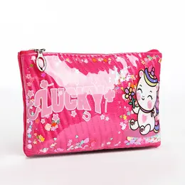 Косметичка на молнии плоская, с подкладкой, маленькая, с принтом, малиновая Косметичка на молнии плоская, с подкладкой, маленькая, с принтом, малиновая