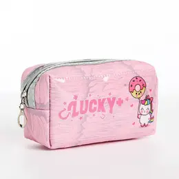 Косметичка на молнии объемная, с подкладкой, маленькая, с принтом, розовая Косметичка на молнии объемная, с подкладкой, маленькая, с принтом, розовая