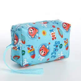 Косметичка-футляр женская с ручкой, объемная, маленькая, для прокладок, косметики, лекарств, голубая/разноцветная Косметичка-футляр женская с ручкой, объемная, маленькая, для прокладок, косметики, лекарств, голубая/разноцветная