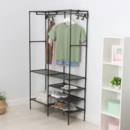 Вешалка - стойка напольная для одежды , с полками для хранения, 107×35×173 см, черная Вешалка - стойка напольная для одежды , с полками для хранения, 107×35×173 см, черная