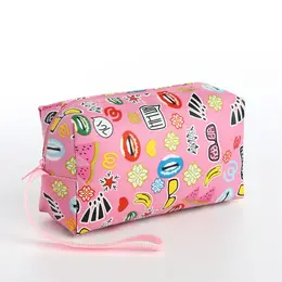 Косметичка-футляр маленькая, с ручкой, для косметики, лекарств, прокладок, розовая/разноцветная Косметичка-футляр маленькая, с ручкой, для косметики, лекарств, прокладок, розовая/разноцветная