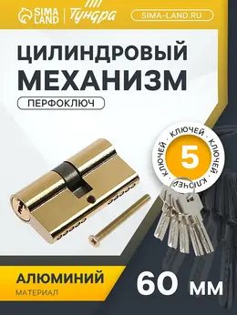 Цилиндровый механизм, 60 мм, перфор. ключ, 5 ключей, цвет золото Цилиндровый механизм, 60 мм, перфор. ключ, 5 ключей, цвет золото