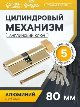 Цилиндровый механизм, 80 мм, с вертушкой, английский ключ, 5 ключей, цвет золото Цилиндровый механизм, 80 мм, с вертушкой, английский ключ, 5 ключей, цвет золото