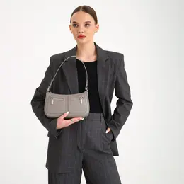 Сумка женская багет textura на молнии, 21×6×13 см, серая