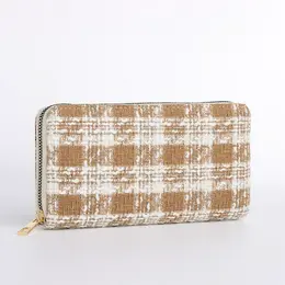 Кошелек женский на молнии, 19.5×2.5×10 см, в клетку, бежевый Кошелек женский на молнии, 19.5×2.5×10 см, в клетку, бежевый