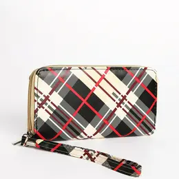 Кошелек женский на молнии с ремешком, 19.5×2.5×10 см, в клетку, бежевый Кошелек женский на молнии с ремешком, 19.5×2.5×10 см, в клетку, бежевый
