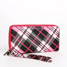 Кошелек женский на молнии с ремешком, 19.5×2.5×10 см, в клетку, розовый Кошелек женский на молнии с ремешком, 19.5×2.5×10 см, в клетку, розовый
