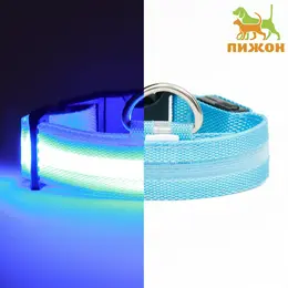 Ошейник с подсветкой размер м, ош 40-48 х 2,5 см, 3 режима свечения голубой