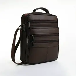 Сумка кросс-боди мужская на молнии, 5 наружных карманов, с ручкой, длинный ремень, 19×8.5×25 см, коричневая Сумка кросс-боди мужская на молнии, 5 наружных карманов, с ручкой, длинный ремень, 19×8.5×25 см, коричневая