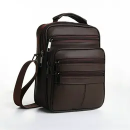 Сумка кросс-боди мужская на молнии, 5 наружных карманов, с ручкой, длинный ремень, 18×8.5×22 см, коричневая Сумка кросс-боди мужская на молнии, 5 наружных карманов, с ручкой, длинный ремень, 18×8.5×22 см, коричневая