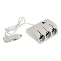 Разветвитель прикуривателя, 3 гнезда, 2 usb 1 а, 60 вт, 12/24 в, подсветка, провод 70 см