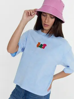 Футболка женская пастельно-голубая с мишками Футболка женская пастельно-голубая с мишками