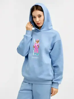 Худи женское светло-голубое с печатью Худи женское светло-голубое с печатью