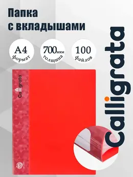 Папка с 100 вкладышами а4, 700 мкм, , карман на корешке, красная