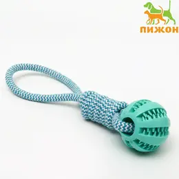 Игрушка канатная плетеная с мячом, до 30 см, до 120 г, голубая Игрушка канатная плетеная с мячом, до 30 см, до 120 г, голубая