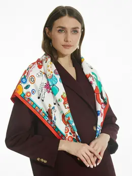 Платок "Дымковская игрушка", 90х90 см