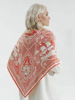 Платок " Русская резьба по кости", 90х90 см