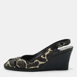 Stuart Weitzman Black/White Raffia Wedge Sandals Size 40