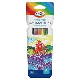 Набор фломастеров Гамма "Классические" 6 цв., смываемые, картон. упак., европодвес Набор фломастеров Гамма "Классические" 6 цв., смываемые, картон. упак., европодвес