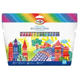 Набор фломастеров Гамма "Классические", 24 цв., смываемые, картон. упак., европодвес Набор фломастеров Гамма "Классические", 24 цв., смываемые, картон. упак., европодвес