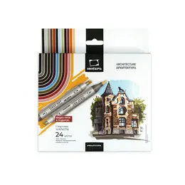 Набор спиртовых маркеров Малевичъ GrafArt Brush, Архитектура 24 цвета Набор спиртовых маркеров Малевичъ GrafArt Brush, Архитектура 24 цвета