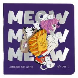 Записная книжка на скрепке MESHU "Meow" 170*170 мм 40 л 80 г, soft-touch ламинация, тиснение фольгой Записная книжка на скрепке MESHU "Meow" 170*170 мм 40 л 80 г, soft-touch ламинация, тиснение фольгой