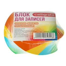 Блок бумаги для записей, на склейке, 8х8х4 см, calligrata, 80 г/м2, спираль, цветной, интенсив