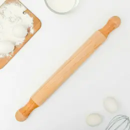 Скалка для теста доляна, 50×5 см, с фигурными ручками, дерево Скалка для теста доляна, 50×5 см, с фигурными ручками, дерево