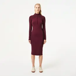 Женское облегающее длинное платье Lacoste на молнии с длинным рукавом Женское облегающее длинное платье Lacoste на молнии с длинным рукавом