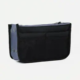 Косметичка-органайзер дорожная, на молниях, с ручками, черная/серая