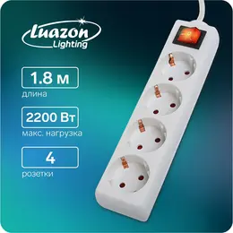 Удлинитель , 4 розетки, 1.8 м, 10 а, 2200 вт, 3×1.5 мм2, заземление, выключатель
