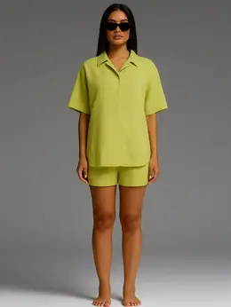 Комплект домашний женский желтый льняной