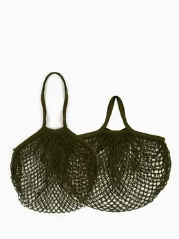 Набор 2 шт. сумка-авоська плетеная, клетка 1.5 см, темно-зеленая Набор 2 шт. сумка-авоська плетеная, клетка 1.5 см, темно-зеленая