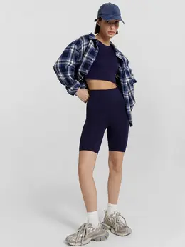 Шорты велосипедки женские синие спортивные с высокой посадкой