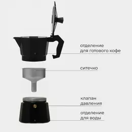 Кофеварка гейзерная доляна alum black, на 3 чашки, 150 мл, черная Кофеварка гейзерная доляна alum black, на 3 чашки, 150 мл, черная
