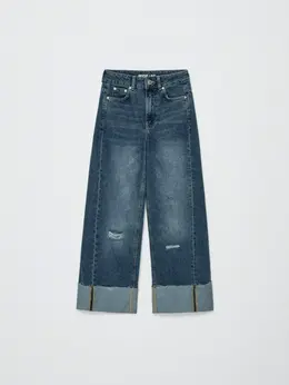 Джинсы Wide Leg с подворотами для девочек