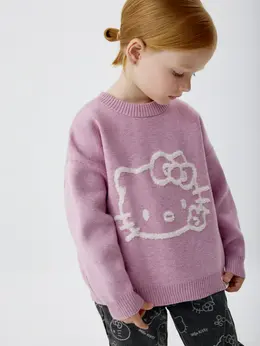 Джемпер оверсайз с принтом Hello Kitty для девочек Джемпер оверсайз с принтом Hello Kitty для девочек