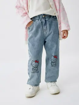 Утепленные джинсы Paperbag fit с Hello Kitty для девочек