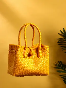 Сумка плетеная пластиковая, 23×11×30 см, желтая