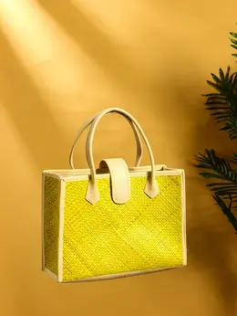 Сумка плетеная на застежке из пандана, 35×12×40 см, желтая