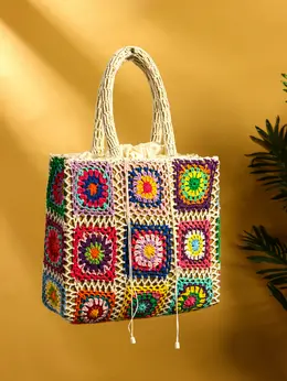 Сумка плетеная из пандана, 30×10×50 см, разноцветная