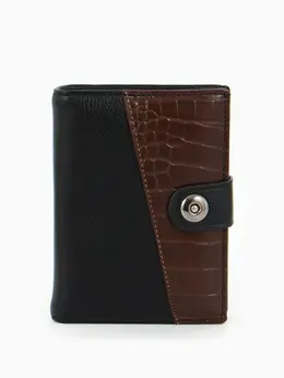 Портмоне мужское на кнопке, 3 в 1, для автодокументов и паспорта, 2 отдела, для карт, для монет, цвет черный, кофе