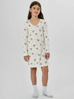 Сорочка ночная для девочек бежевая с принтом мишек