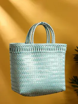 Сумка плетеная, 30×15×35 см, пластик, бело-голубая