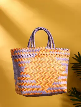 Сумка плетеная, 20×10×30 см, пластик, сиренево-желтая