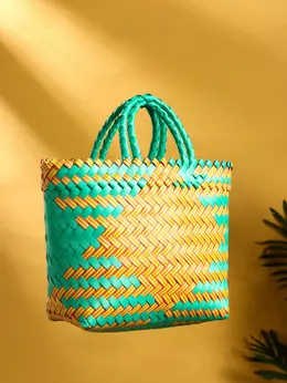 Сумка плетеная, 20×10×30 см, пластик, бирюзово-желтая Сумка плетеная, 20×10×30 см, пластик, бирюзово-желтая