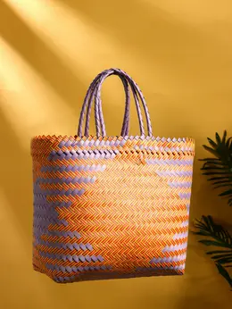 Сумка плетеная, 30×10×30 см, пластик, сиренево-желтая