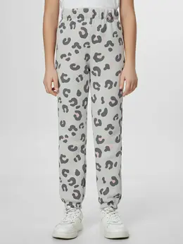 Теплые брюки для девочек серые с леопардовым принтом